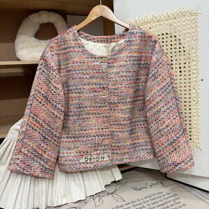 Colorful Tweed Jacket Pleated Cuff Detail